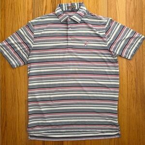 Peter Millar Summer Comfort Red White Blue Striped Polo  - Size Medium
